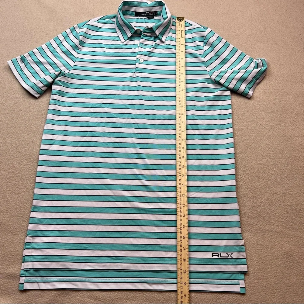 RLX Ralph Lauren Polo Shirt Mens Small Green White Striped Golf Performance - Picture 2 of 7